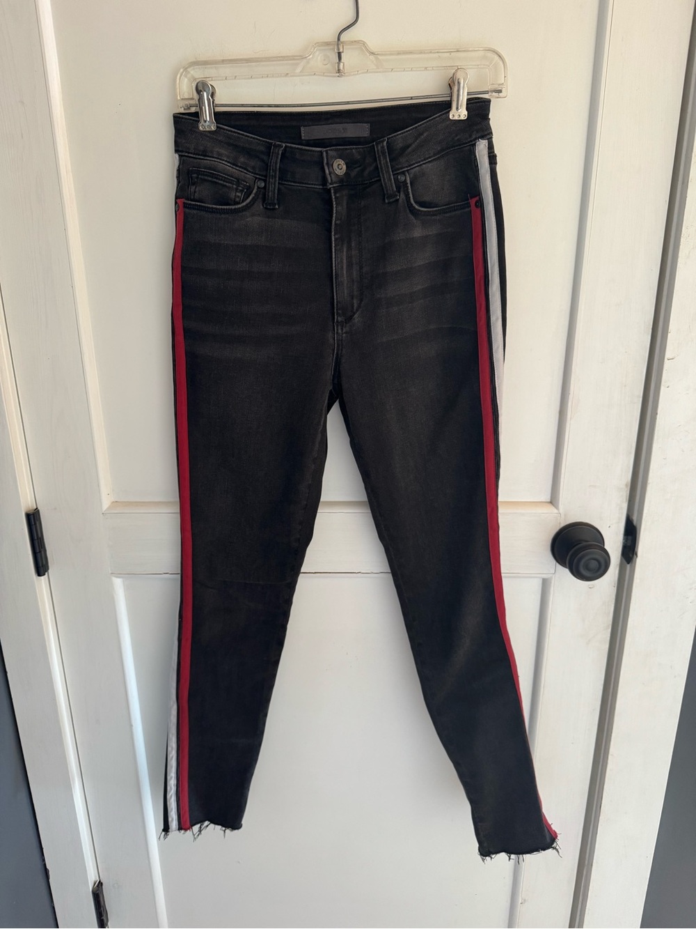 Joe's Jeans Black Skinny Jeans with Red and White Side Stripes